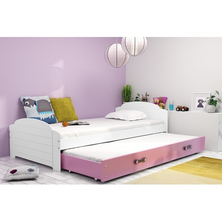 Výsuvná dětská postel LILI bílá 200x90 cm Růžová BMS