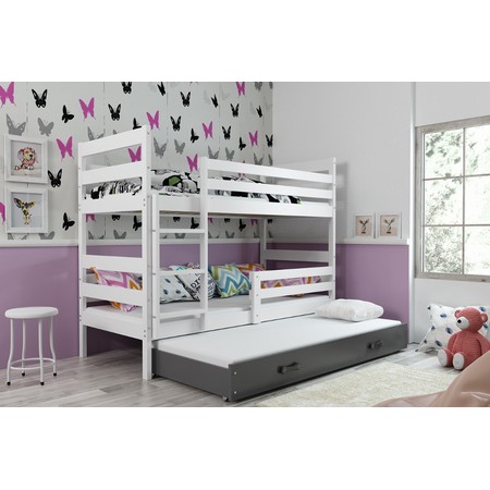 Gyerek emeletes ágy kihúzható ággyal ERYK 160x80 cm Szürke Fehér BMS