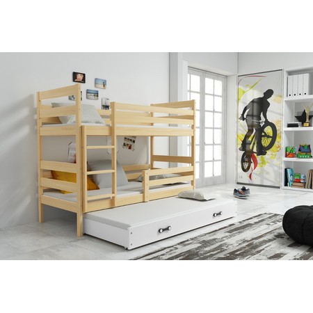 Gyerek emeletes ágy kihúzható ággyal ERYK 190x80 cm Fehér Fenyő BMS