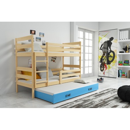 Gyerek emeletes ágy kihúzható ággyal ERYK 160x80 cm Kék Fenyő BMS