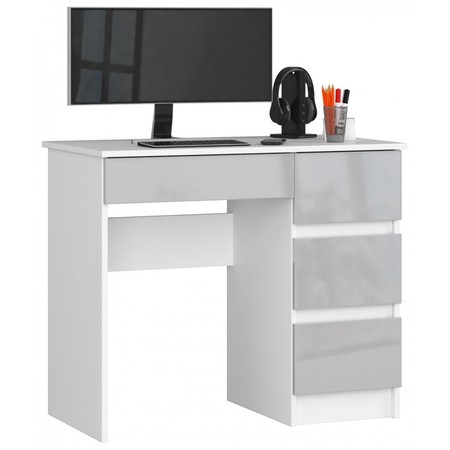 A7 Számítógép asztal (fehér/fényes metál