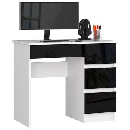 A7 Számítógép asztal (fehér/fényes fekete