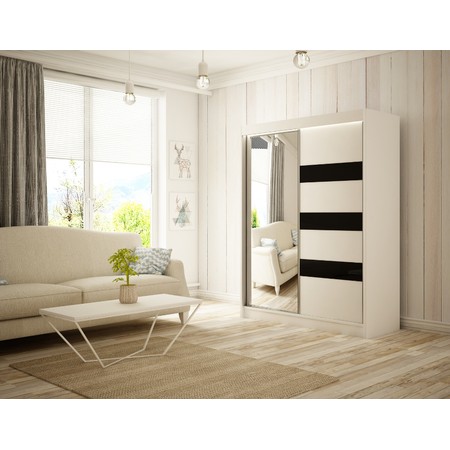 Kvalitní Šatní Skříň Lotse 150 cm Vanilka Černý Mat-Bílý Mat Furniture